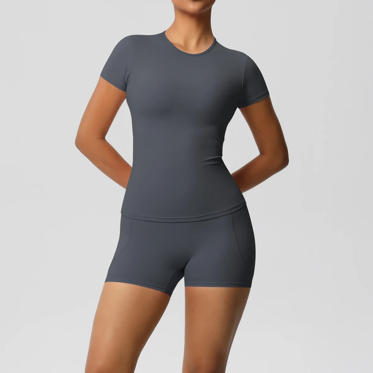 Women's 2-Piece Workout Set - Push-Up Shirt & High Waist Shorts for Yoga & Fitness