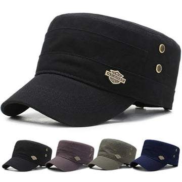 Vintage Flat Top Cadet Cap - Cotton Military Style Hat for Men & Women
