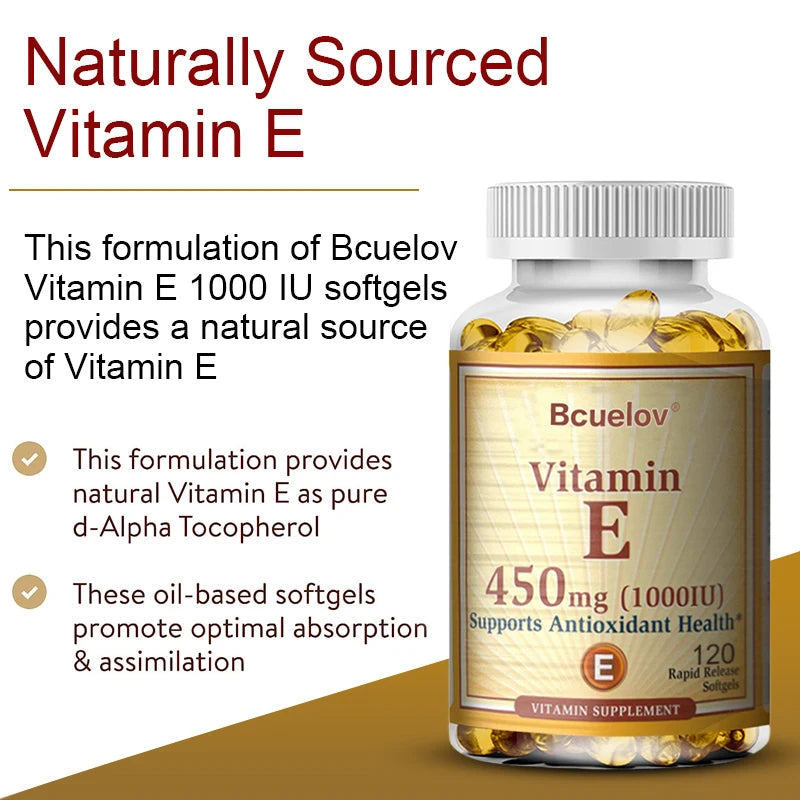 Bcuelov Vitamin E 1000 IU (450mg) – Skin, Hair & Antioxidant Support