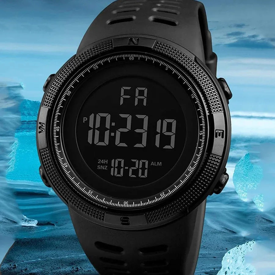 Men's Digital Sports Watch - Military Style LED Multifunction Wristwatch