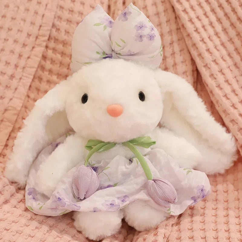 Lovely Rabbit Plush Toy Colorful Soft Cute Chiffon Bunny Dress Doll Appease Sleep Doll Birthday Gift