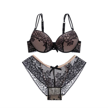 Girls Cheap Bra Set Lace Floral Lingerie Set Push Up Bra Briefs Adjusted Bra And Panty Set Sexy Backless Underwear Set