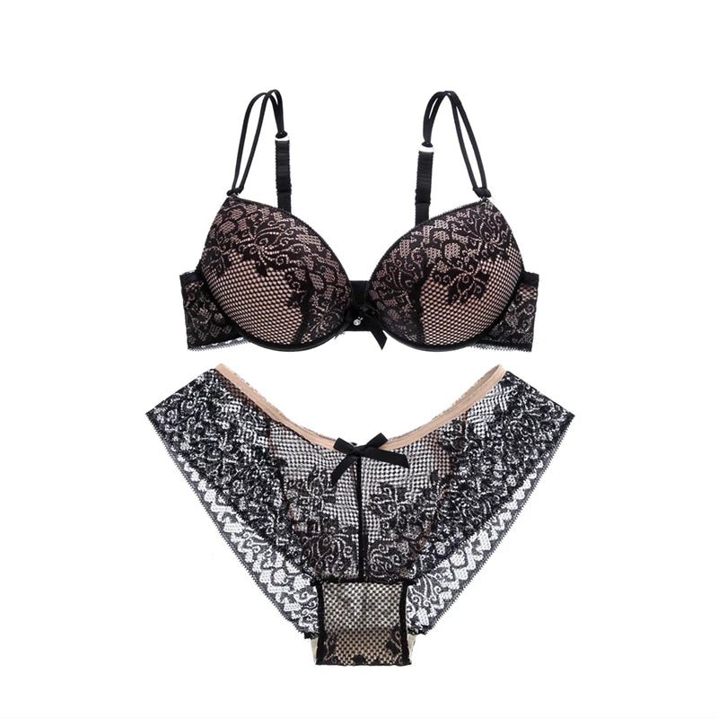 Girls Cheap Bra Set Lace Floral Lingerie Set Push Up Bra Briefs Adjusted Bra And Panty Set Sexy Backless Underwear Set