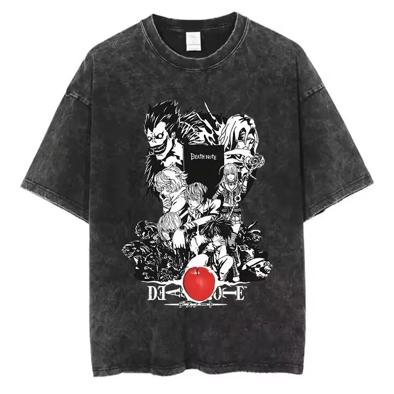 Death Note Anime Washed Y2K T-Shirt – Short Sleeve Round Neck Mens Tee
