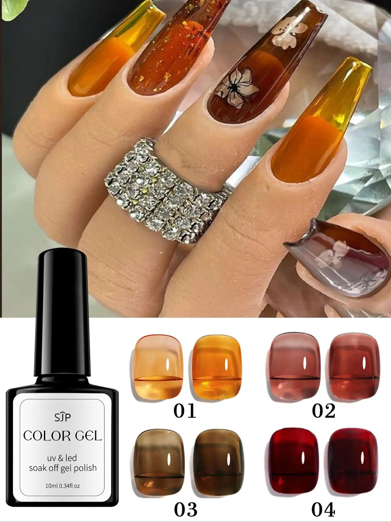 Tortoise Shell Jelly Gel Nail Polish 10ml - Sheer Orange UV Gel, Semi-Transparent Finish