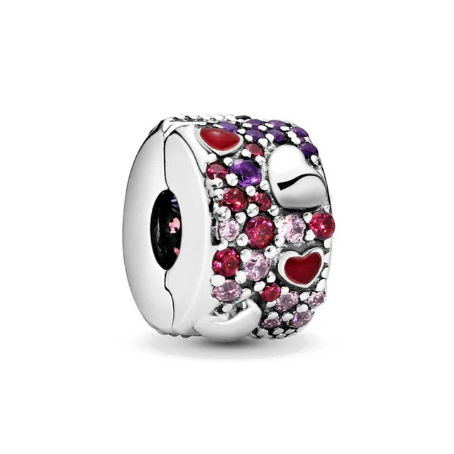 925 Sterling Silver Pink Zircon Valentine's Day Charm Bead for Bracelets