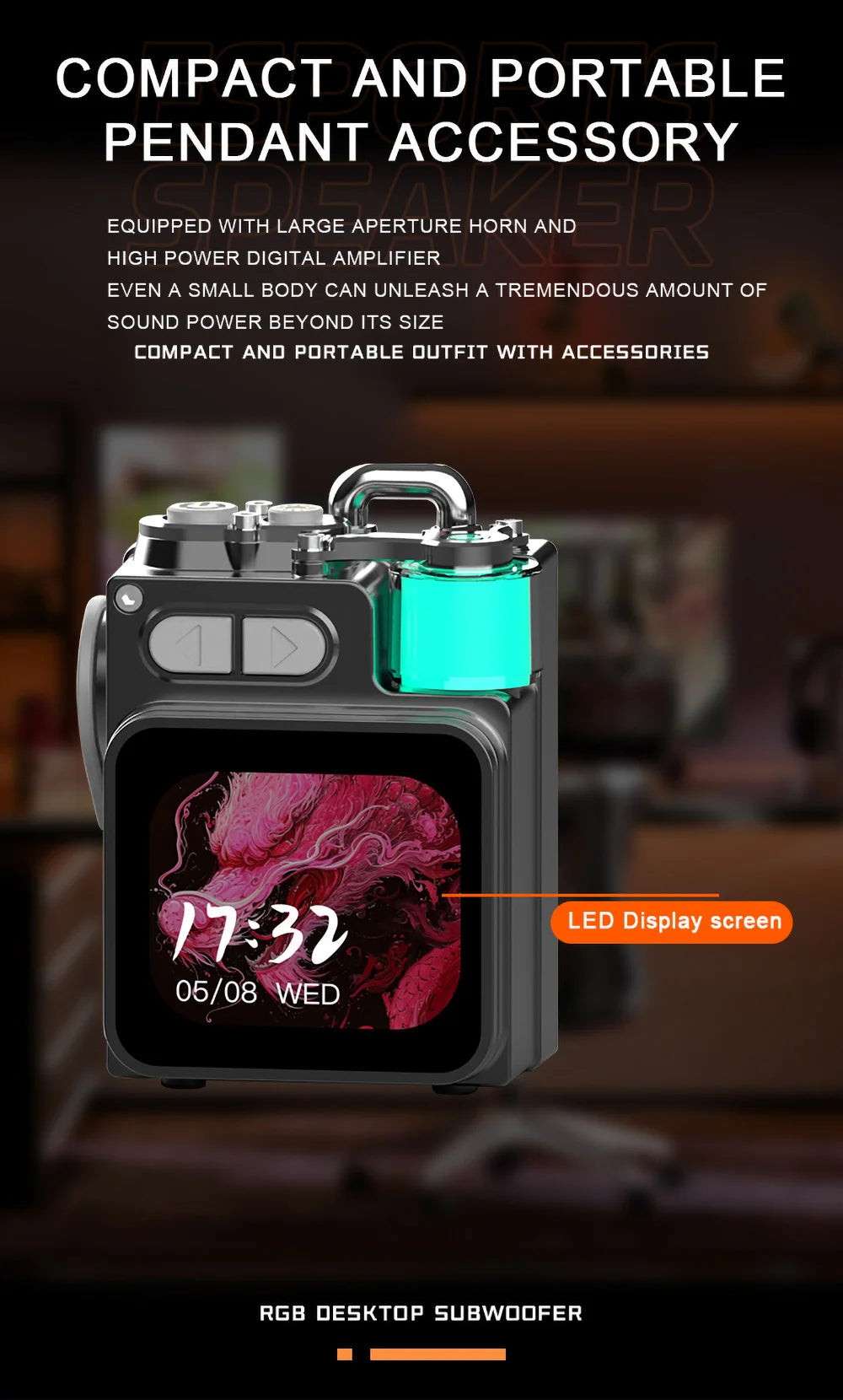 LED Display Bluetooth Speaker – RGB Desktop Subwoofer with Clock, Weather & Custom Wallpapers