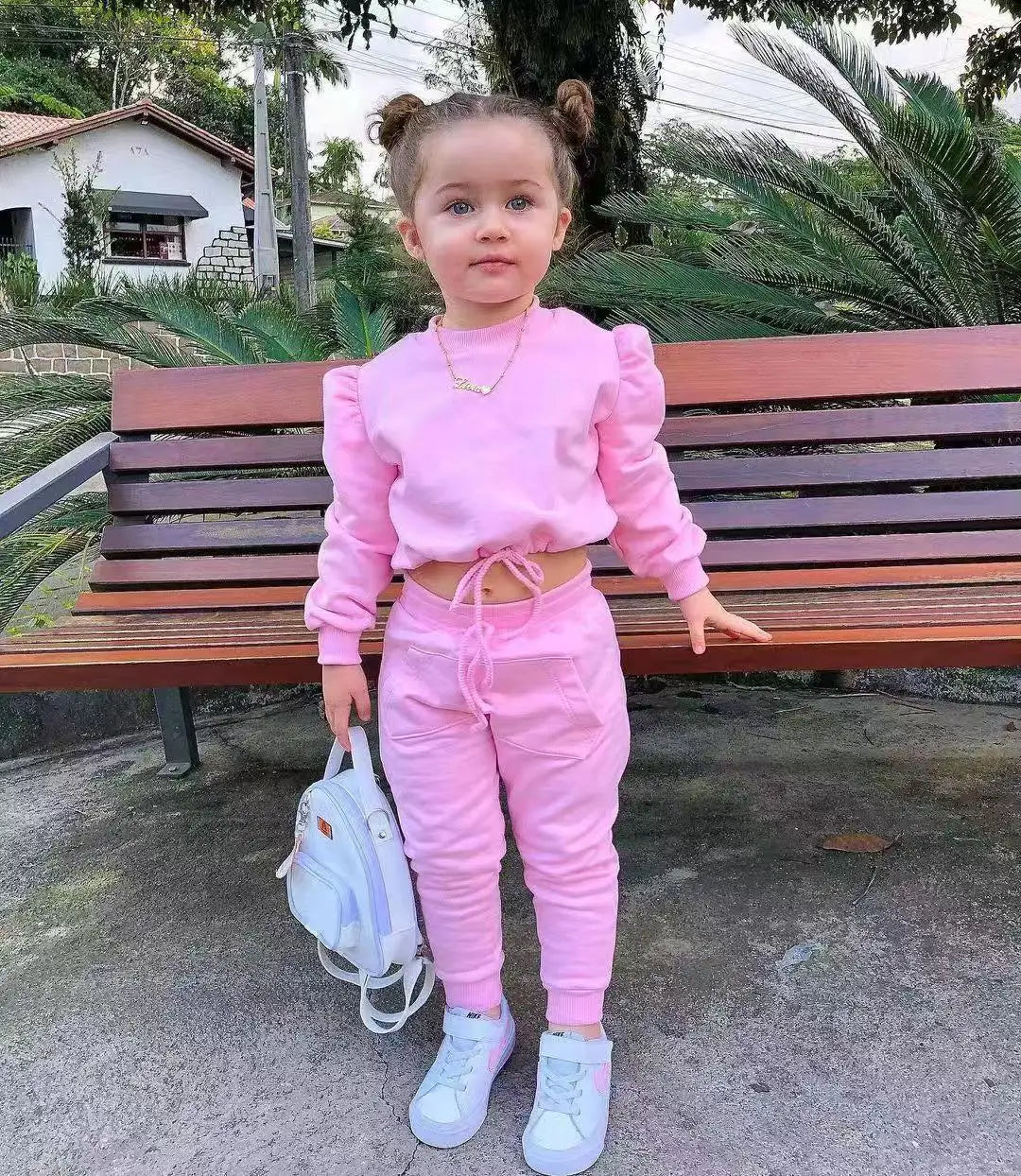 Girls Fall Outfit Set - Crop Top & Sport Pants 2-Piece Athleisure (Ages 1-7)