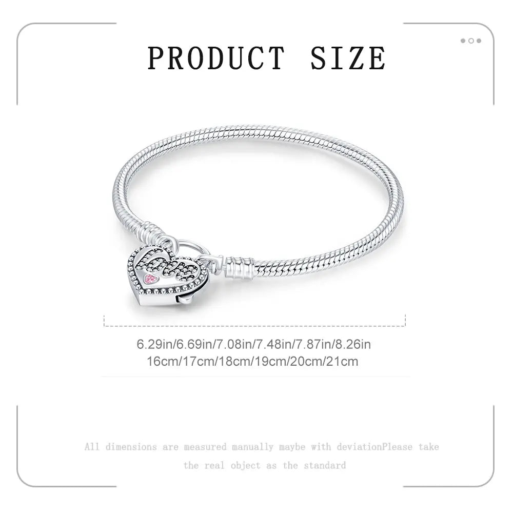 925 Sterling Silver Pink Zircon Padlock Charm Bracelet