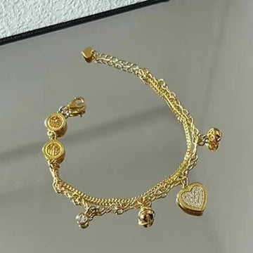 Gold Love Heart Zircon Bracelet - Double Layer Valentine's Day Jewelry