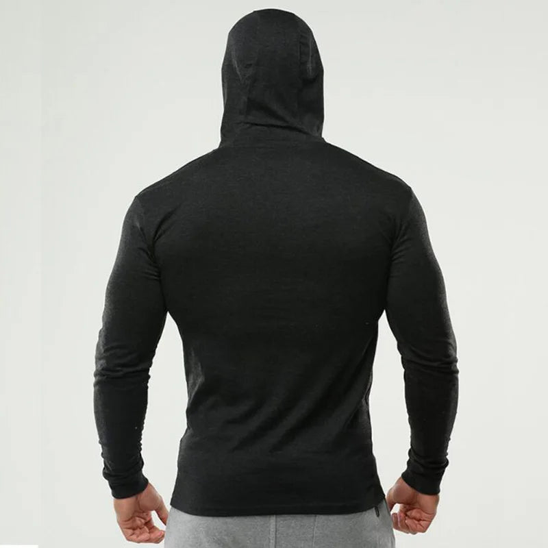 Men's Hooded Fitness Shirt - Long Sleeve Slim Fit Workout Top for Gym & Running