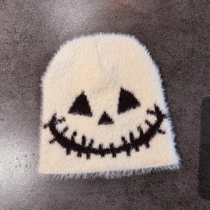Halloween Funny Expression Wool Knitted Beanie - Y2K Hip-Hop Winter Hat with Quirky Face Design