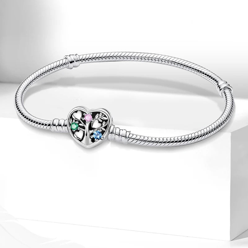 925 Sterling Silver Heart Charm Bracelet with Zircon Stones