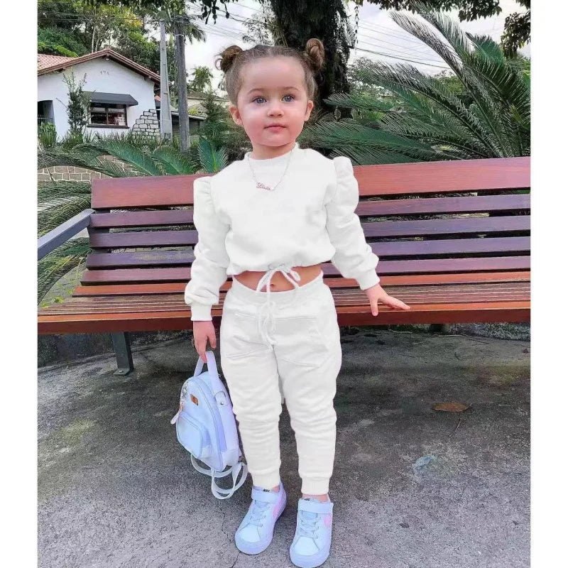 Girls Fall Outfit Set - Crop Top & Sport Pants 2-Piece Athleisure (Ages 1-7)