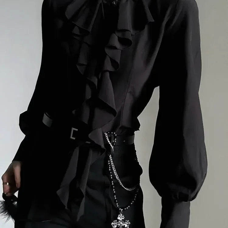 Harajuku Vintage Black Ruffle Blouse – Japanese Style