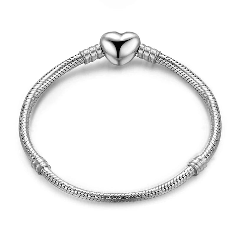 925 Sterling Silver Heart Charm Bracelet with Zircon Stones