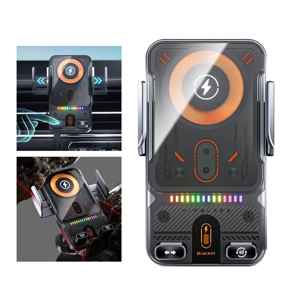 15W Auto-Clamping Wireless Car Charger - One-Touch Phone Holder with Fast Charging