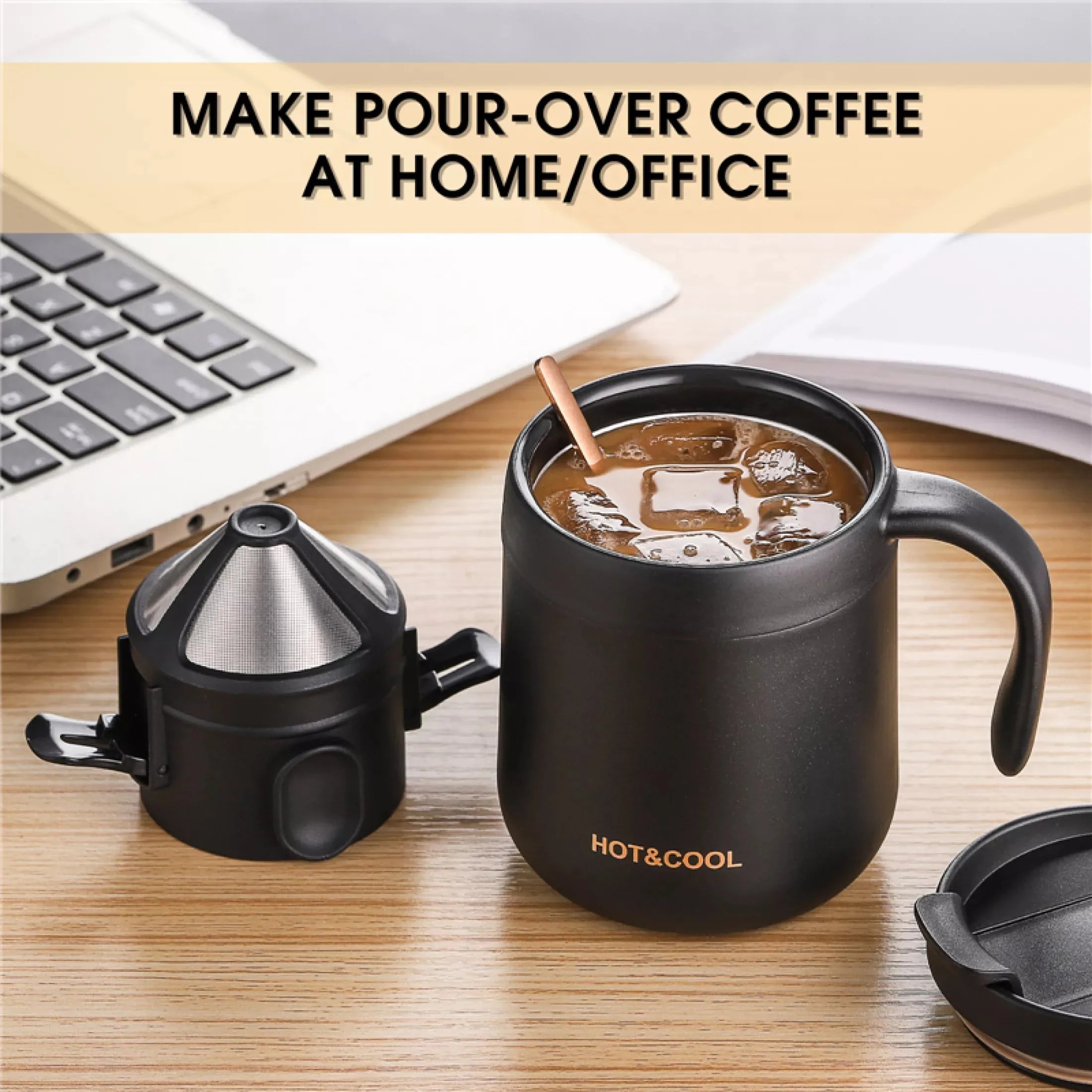 Portable Stainless Steel Coffee Dripper Set - Reusable Pour Over Filter with Mug for Travel & Camping