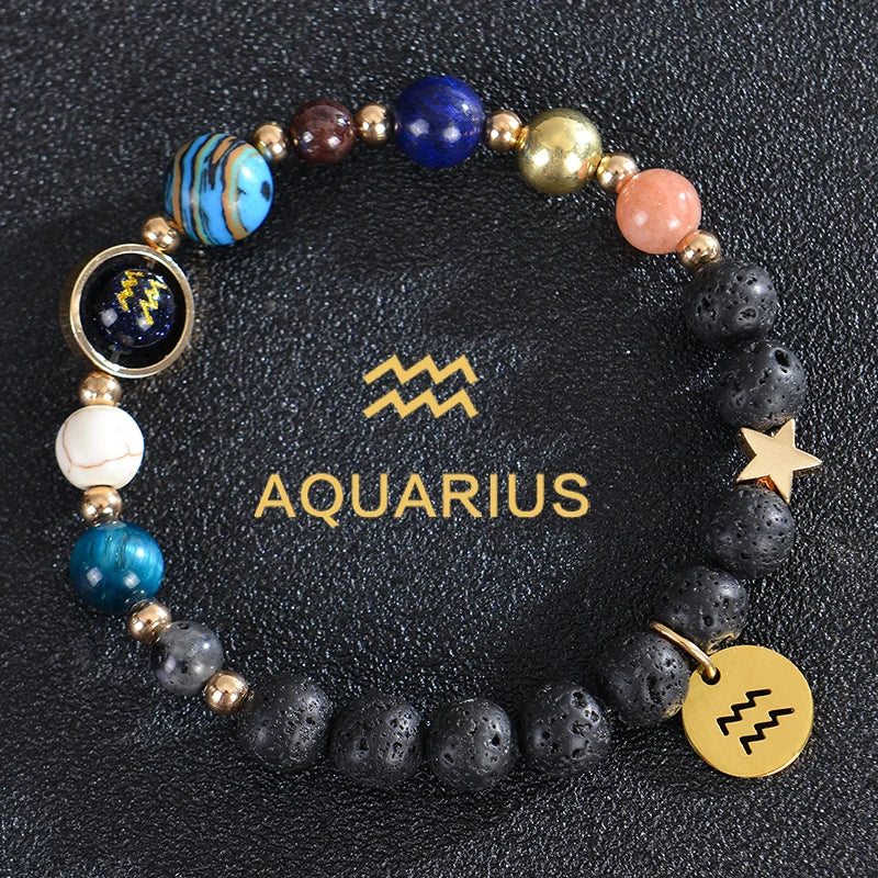 Zodiac Crystal Stone Bracelet for Women - 12 Constellation Charm Birthday Gift