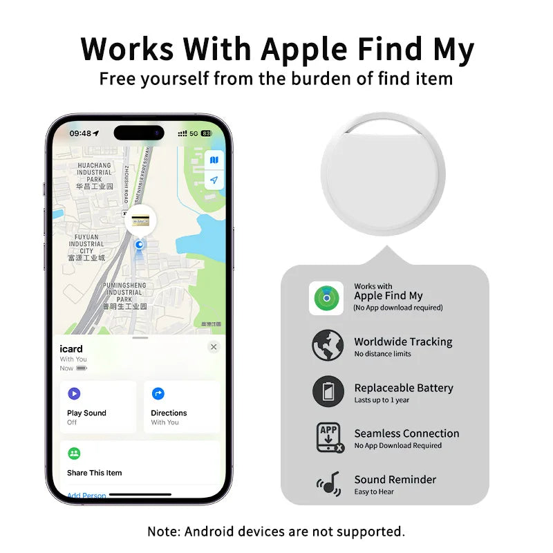AirTag Compatible Bluetooth Tracker - Smart Item Finder for Luggage, Keys & Bags (iOS Only)