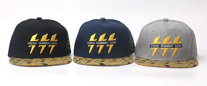 Lightning Embroidered Baseball Cap - Cotton Snapback Hat for Outdoor Sports & Casual Wear