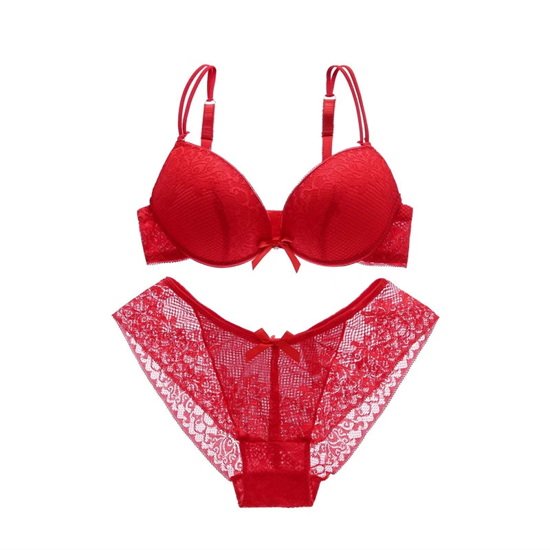 Girls Cheap Bra Set Lace Floral Lingerie Set Push Up Bra Briefs Adjusted Bra And Panty Set Sexy Backless Underwear Set