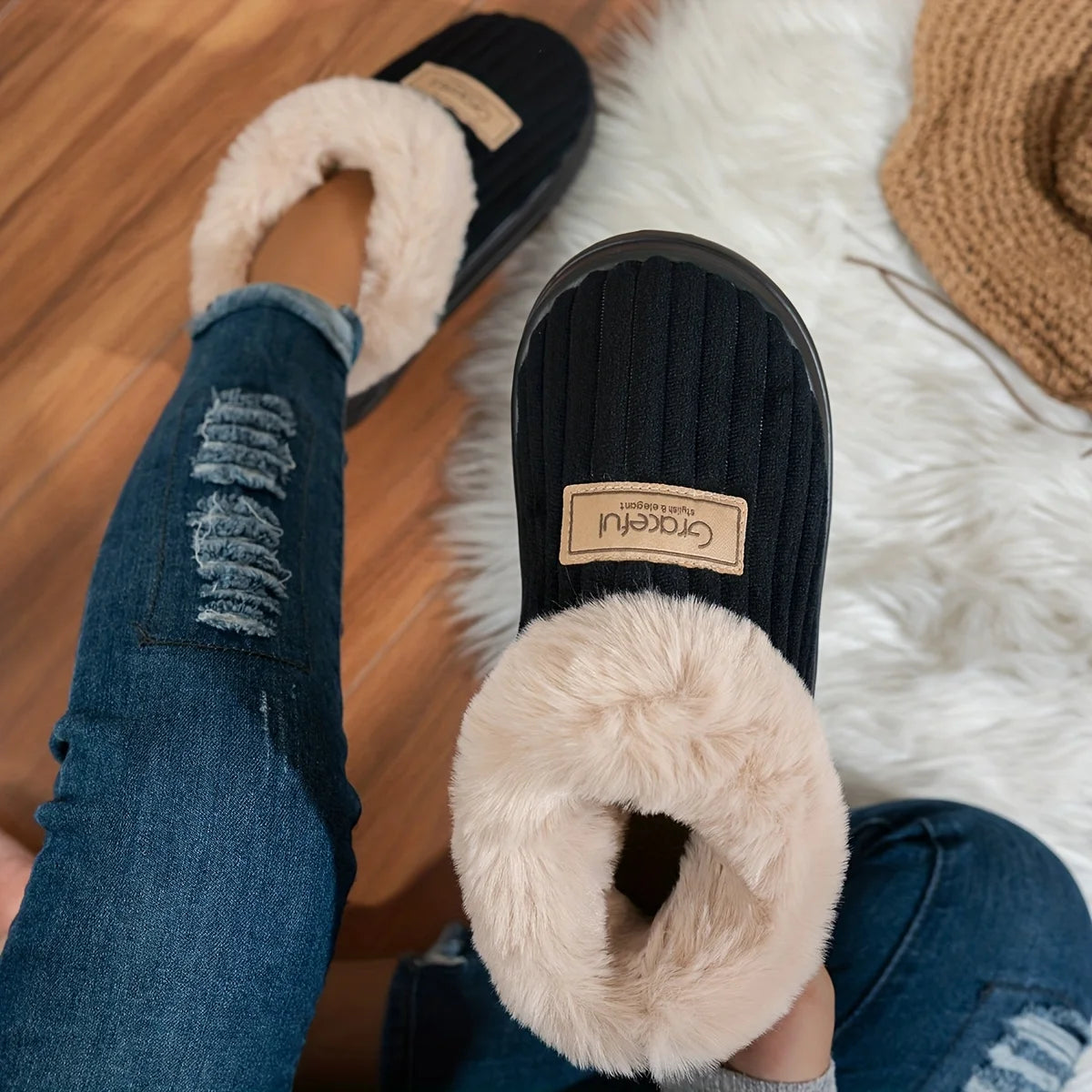 Winter Warm Slippers - Thick Sole Non-Slip Indoor Outdoor House Shoes with Comfortable Heel