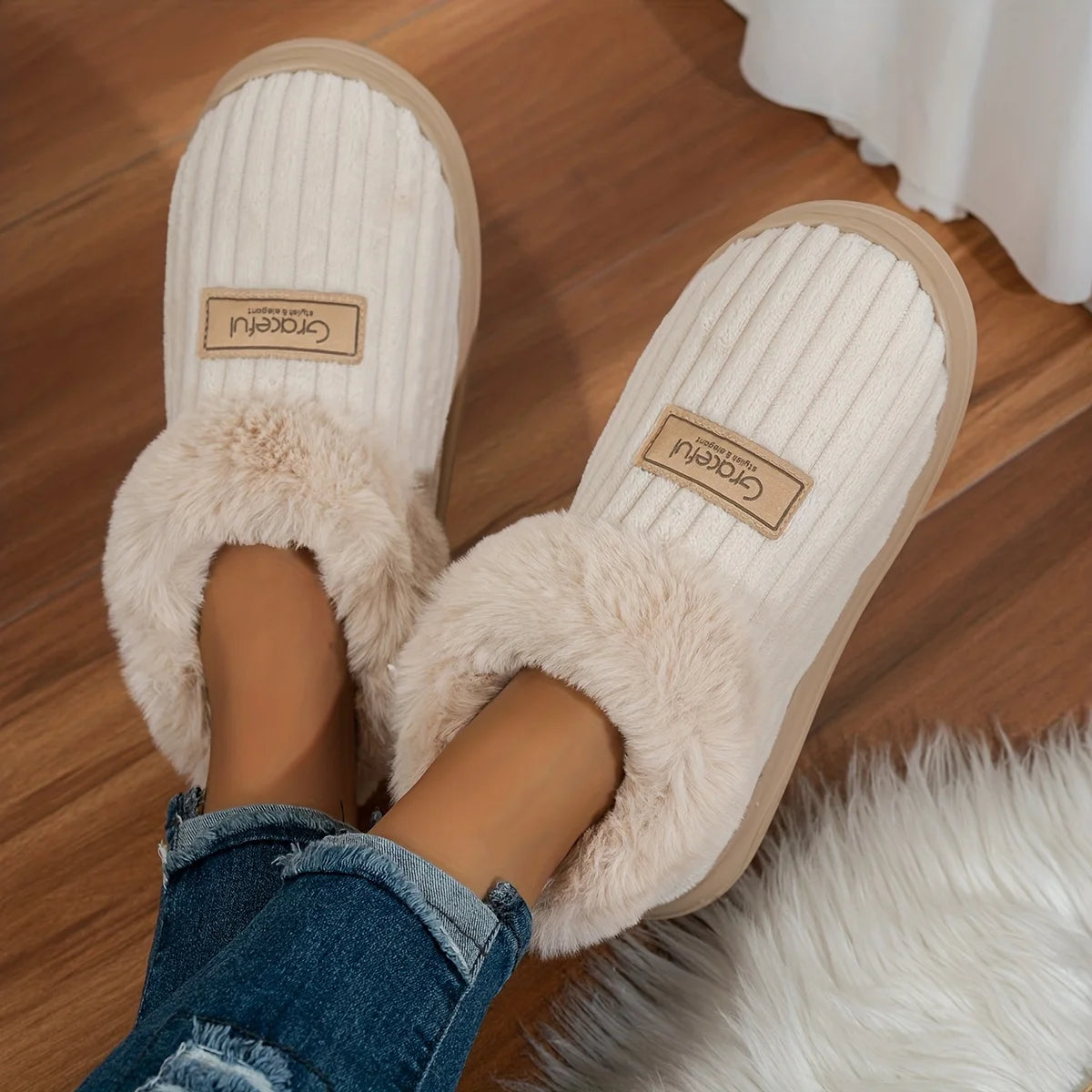 Winter Warm Slippers - Thick Sole Non-Slip Indoor Outdoor House Shoes with Comfortable Heel