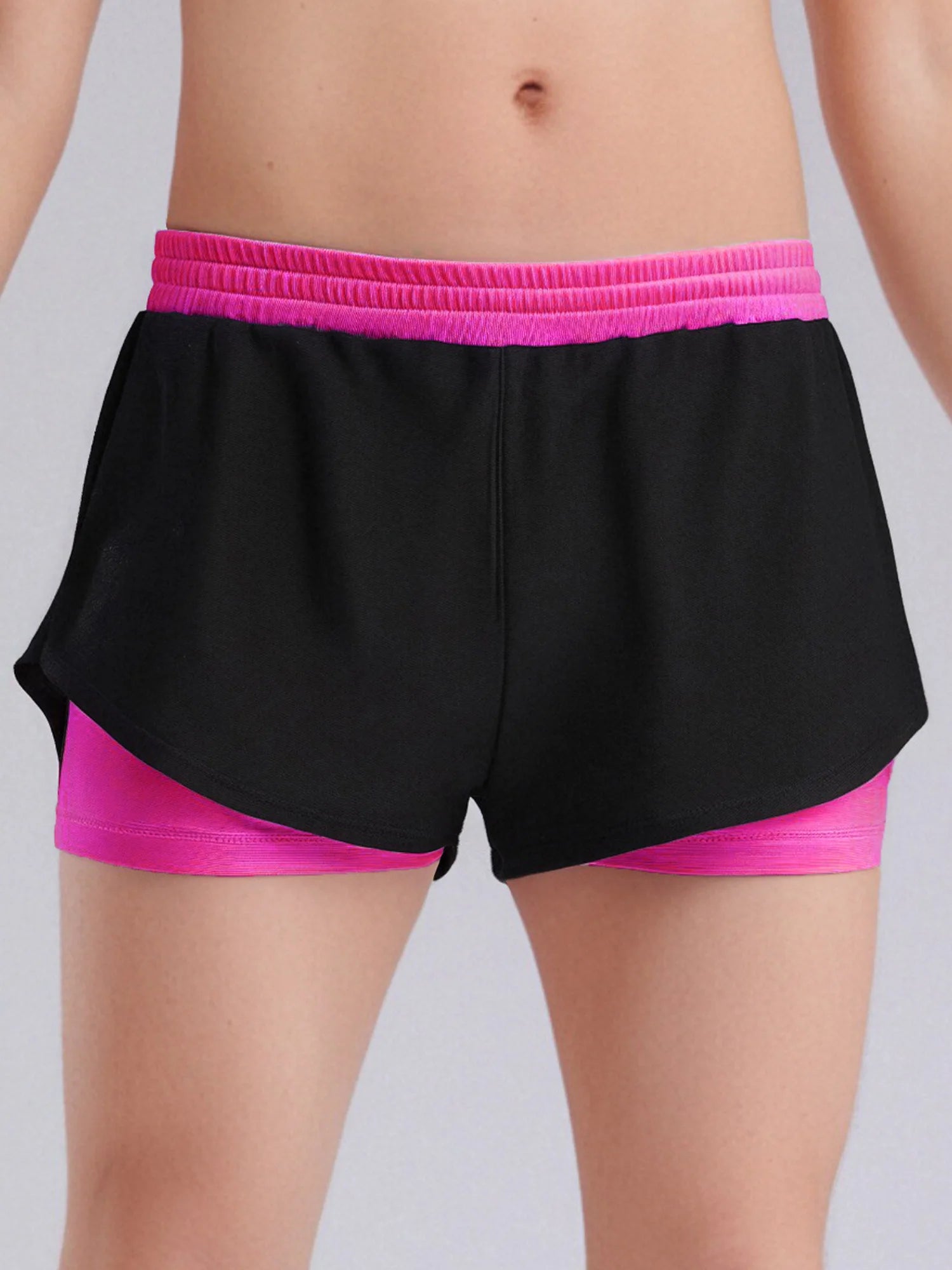 Girls Athletic Shorts - Double-Layer Sports Shorts for Yoga, Running & Workout (Ages 4-14)