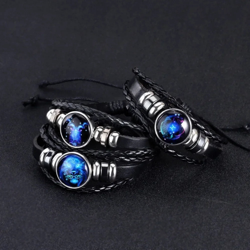 Adjustable Luminous Zodiac Bracelet - Glow-in-the-Dark PU Leather Spirit Bracelet