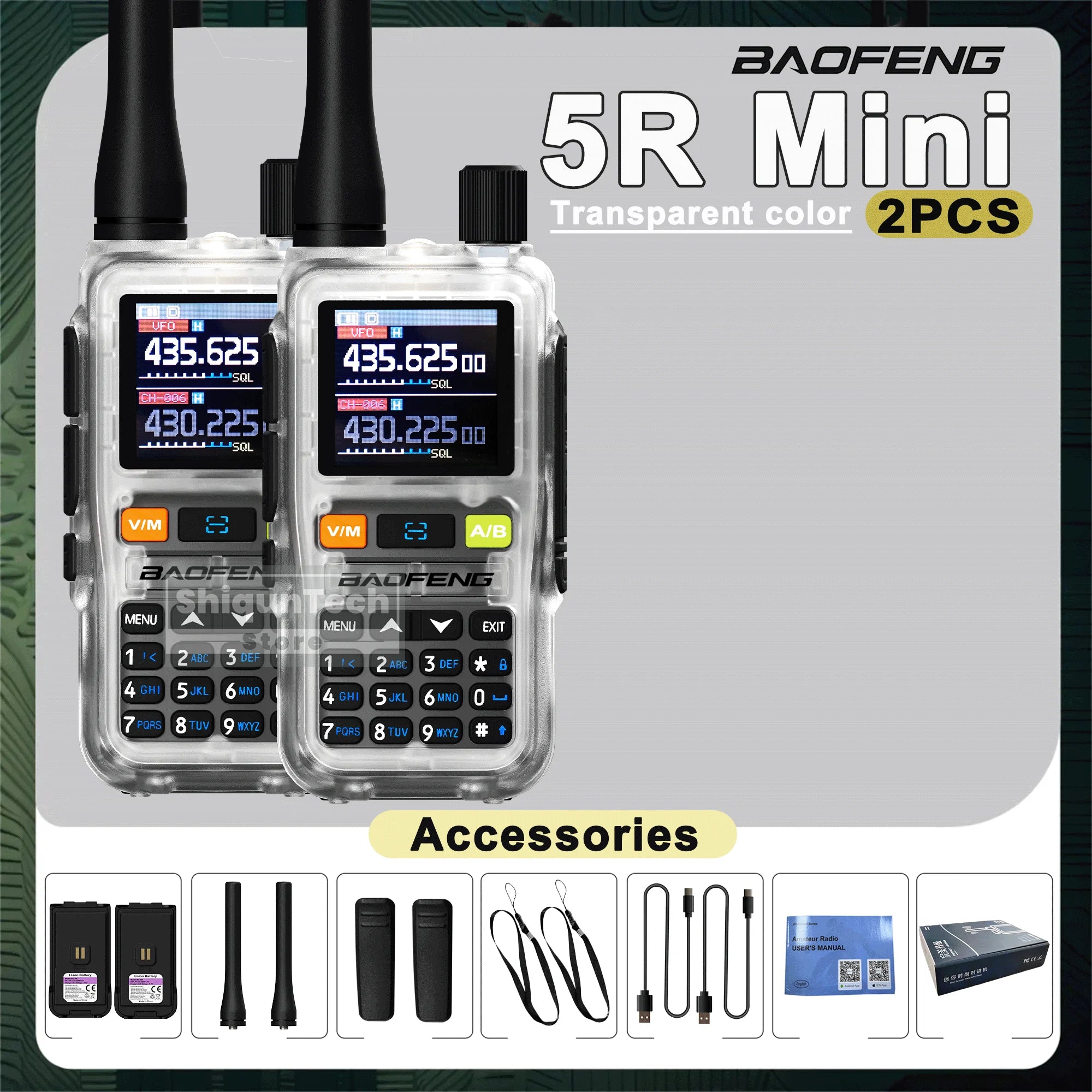 Baofeng UV-5R Mini Walkie Talkie - Air Band UHF/VHF, Bluetooth & Type-C