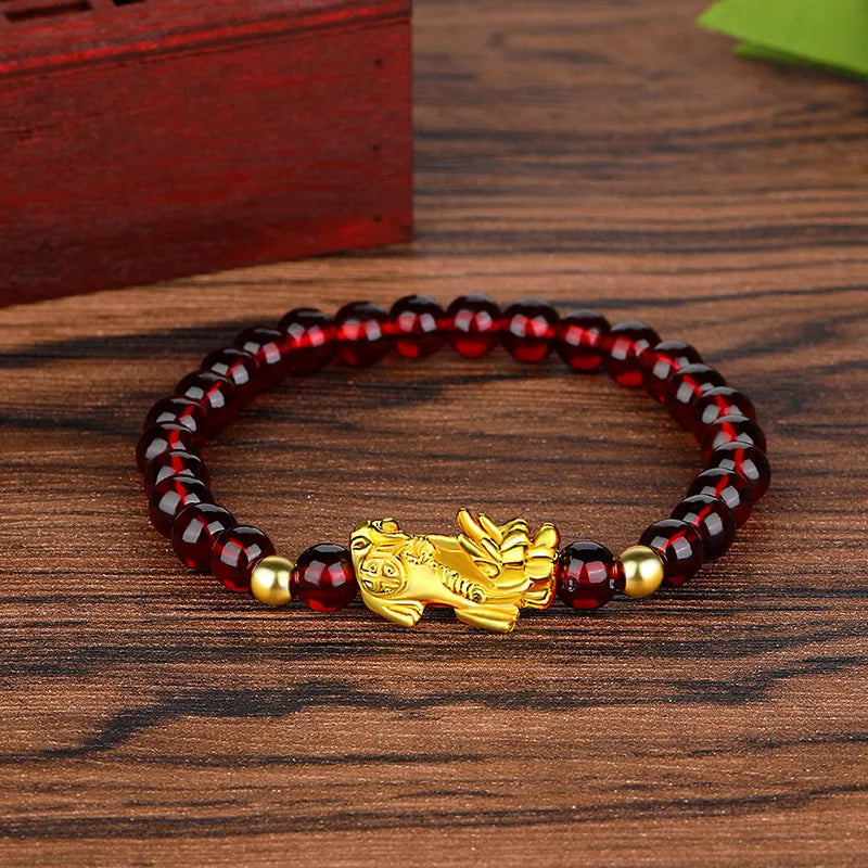 Feng Shui Wealth Pixiu Bracelet Men Women Black Obsidian Beads Chakra Meditation Yoga Bracelet Change Color Pi Xiu Jewelry Gift