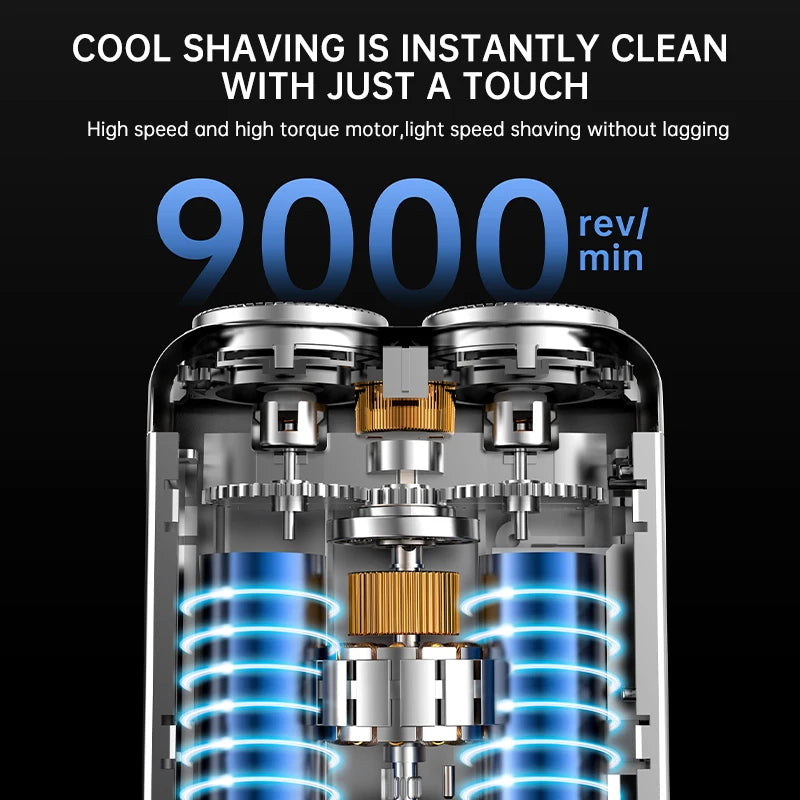 Portable Dual-Head Electric Shaver - Waterproof USB-C Rechargeable Rotary Razor for Men