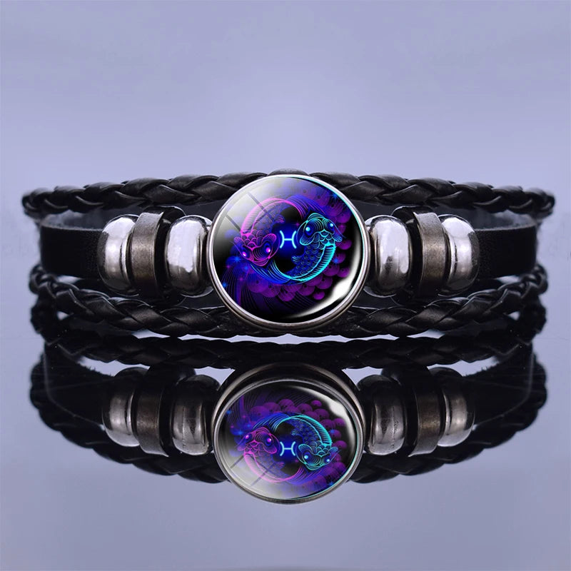 Zodiac Constellation Charm Bracelet - Multilayer Leather Bracelet for Men & Women