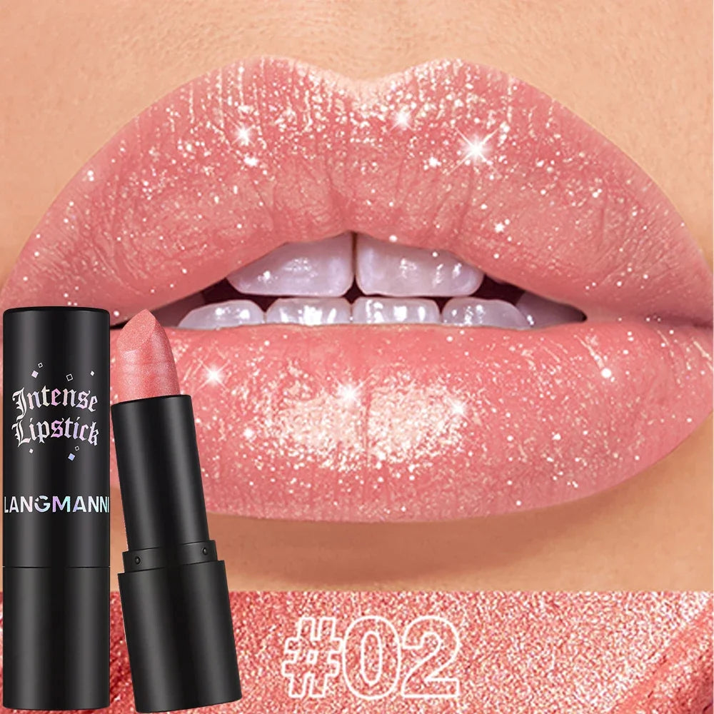 Shimmer Coral Metallic Lipstick - Glitter Diamond Waterproof Lip Gloss