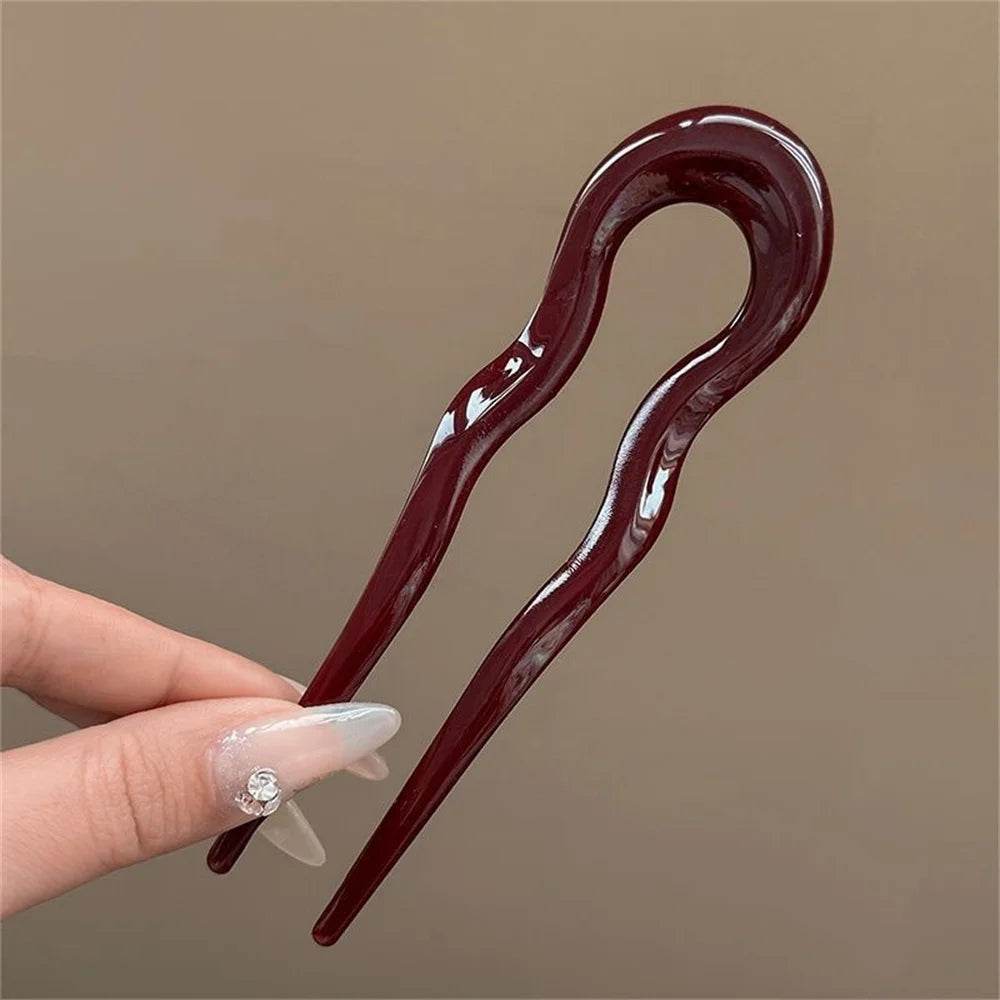 U-Shaped Hair Fork – Tortoiseshell Acrylic Hairpin for Women | All Seasons