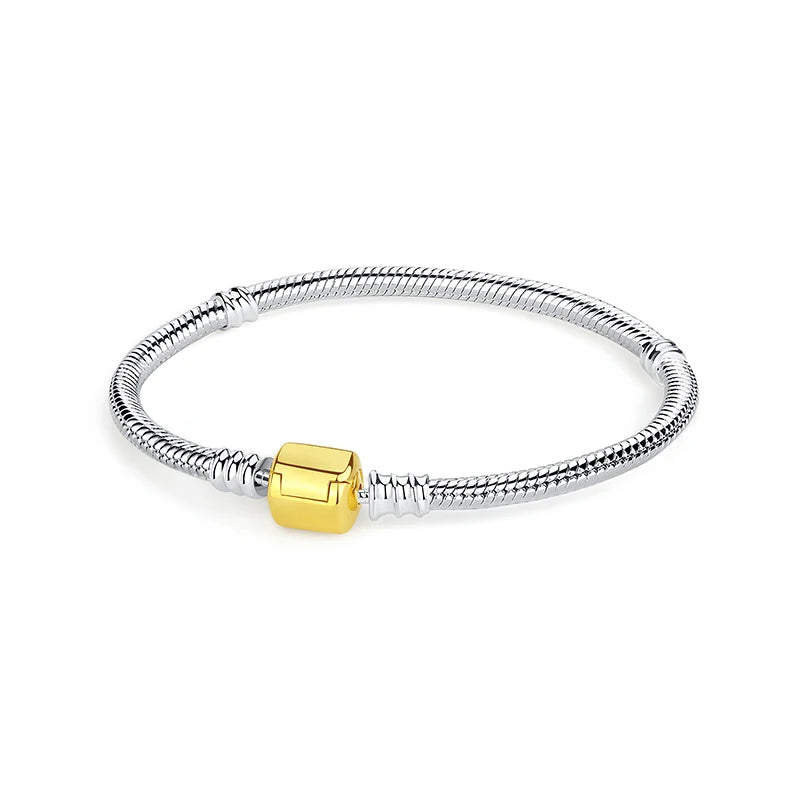 925 Sterling Silver Snake Chain Bracelet with Heart Charm Beads