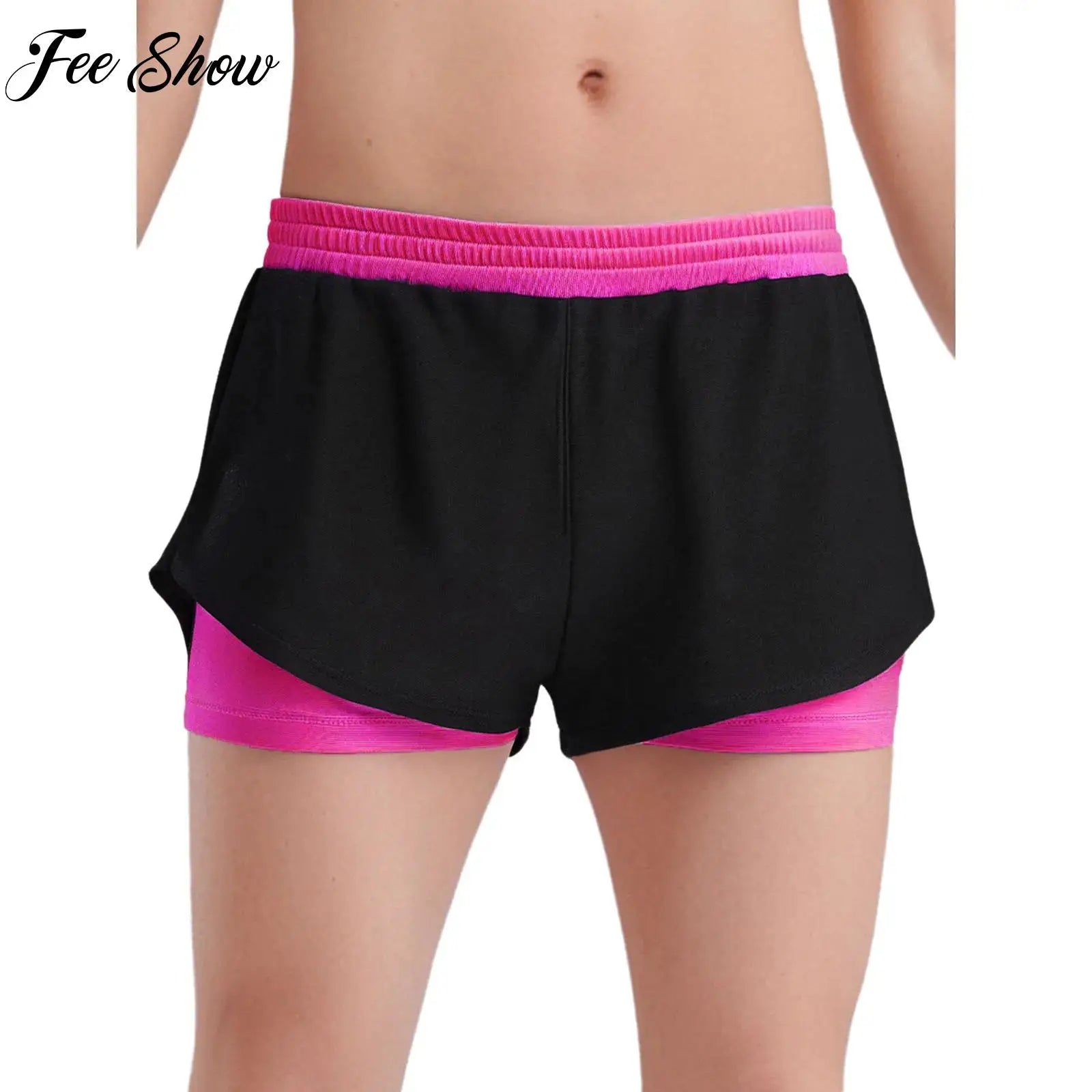 Girls Athletic Shorts - Double-Layer Sports Shorts for Yoga, Running & Workout (Ages 4-14)
