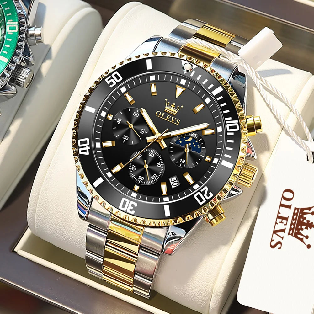 OLEVS 2870 Men's Luxury Watch – Chronograph Moon Phase Date Stainless Steel