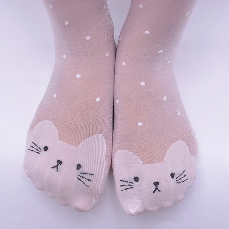 Kids Cat Pattern Tights Sheer Ballet Style