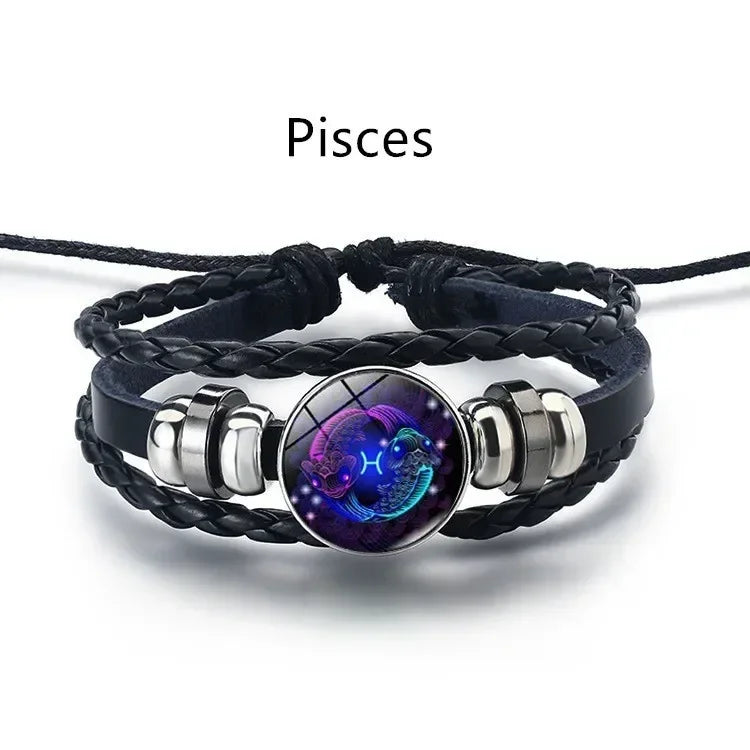 Adjustable Luminous Zodiac Bracelet - Glow-in-the-Dark PU Leather Spirit Bracelet