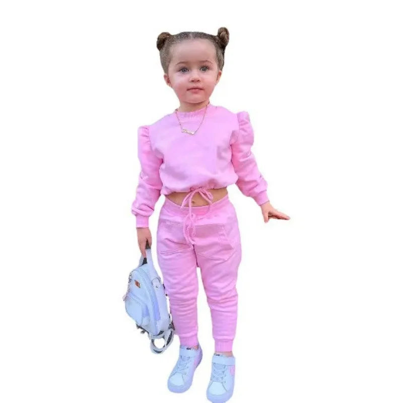 Girls Fall Outfit Set - Crop Top & Sport Pants 2-Piece Athleisure (Ages 1-7)