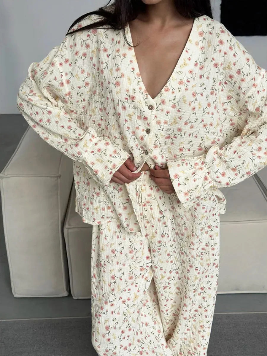 Muzuleva Cotton Cardigan Pajama Set – Women’s Autumn Wear