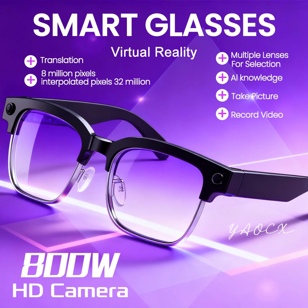 Smart AI Translation Glasses - 4K Camera, Bluetooth Music, Object Recognition & Voice Recording