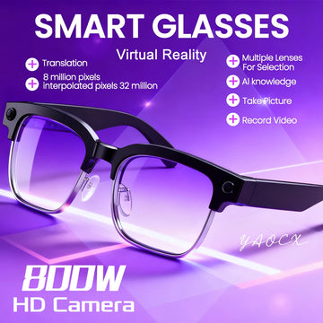 Smart AI Translation Glasses - 4K Camera, Bluetooth Music, Object Recognition & Voice Recording