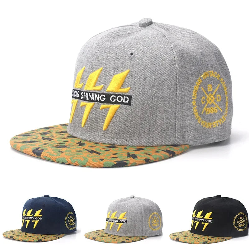 Lightning Embroidered Baseball Cap - Cotton Snapback Hat for Outdoor Sports & Casual Wear