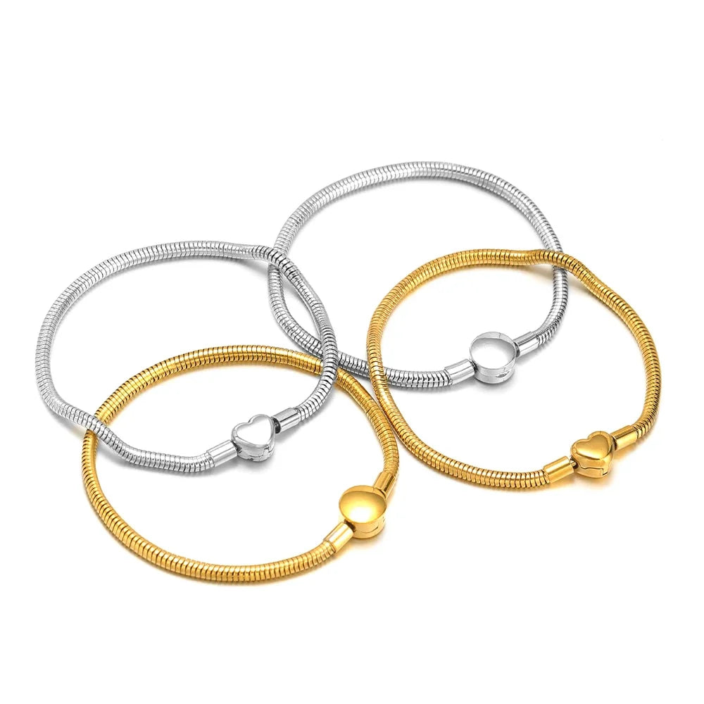 Stainless Steel DIY Bracelet Base with Heart Clasp - 20cm