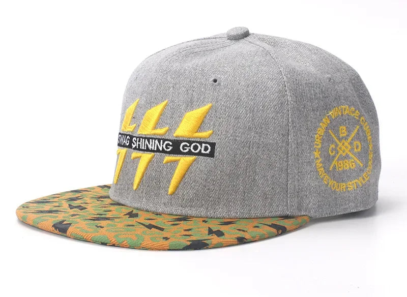 Lightning Embroidered Baseball Cap - Cotton Snapback Hat for Outdoor Sports & Casual Wear
