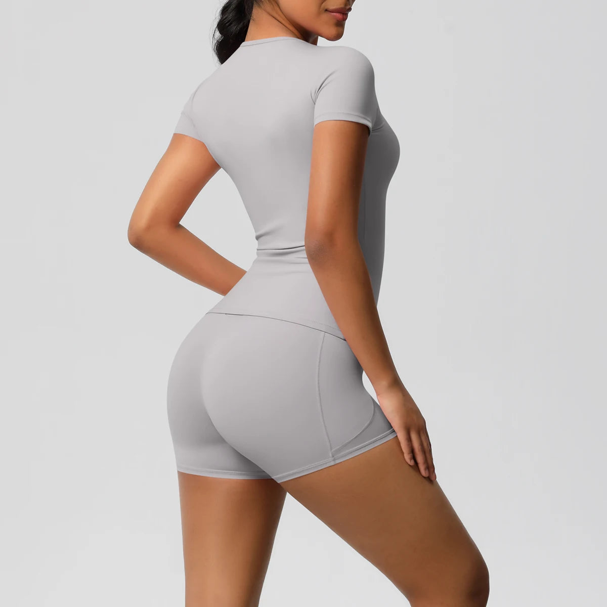 Women's 2-Piece Workout Set - Push-Up Shirt & High Waist Shorts for Yoga & Fitness