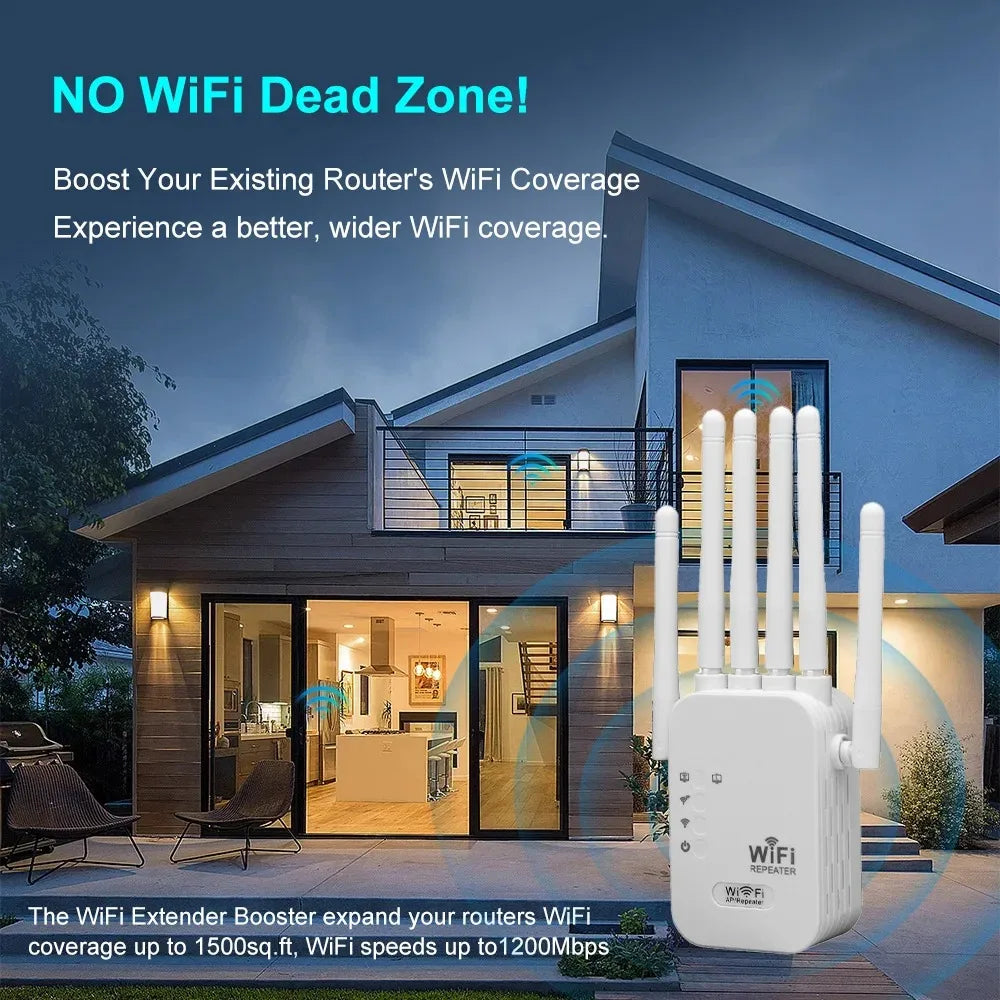 Kebidumei 1200Mbps Dual Band WiFi Extender 2.4G 5G Wireless Signal Booster Repeater